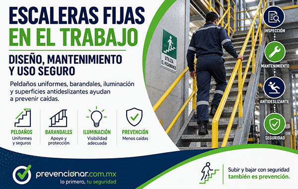 Escaleras fijas: diseño, mantenimiento y uso seguro para prevenir caídas