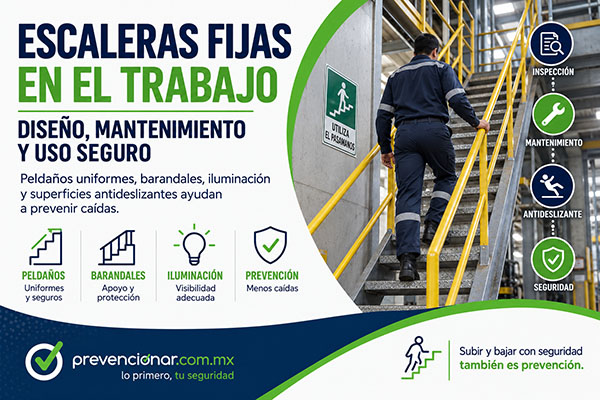 Escaleras fijas: diseño, mantenimiento y uso seguro para prevenir caídas